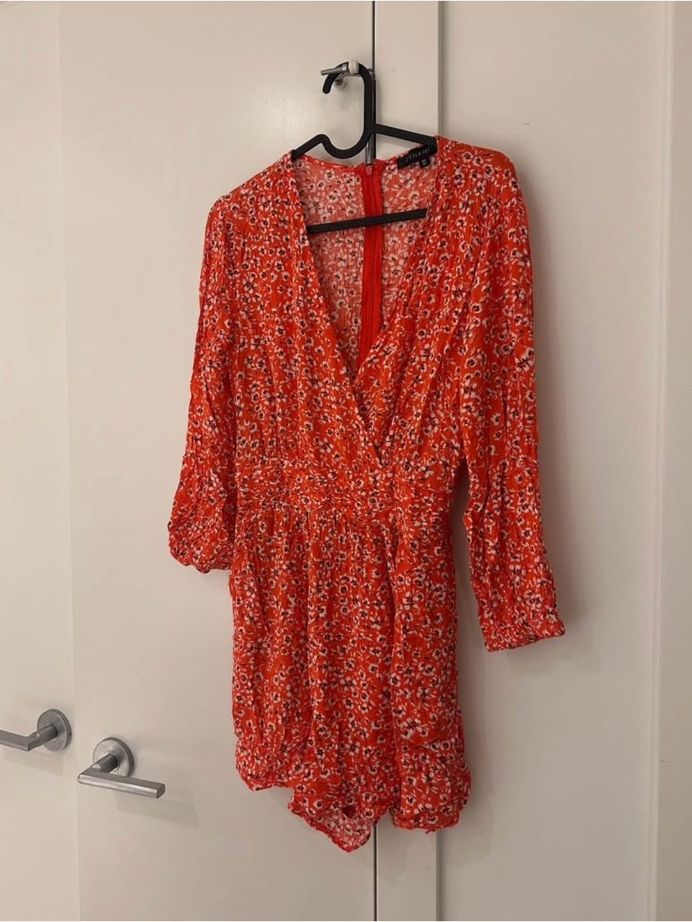 Dynamite Orange Floral Long-Sleeve Wrap Romper